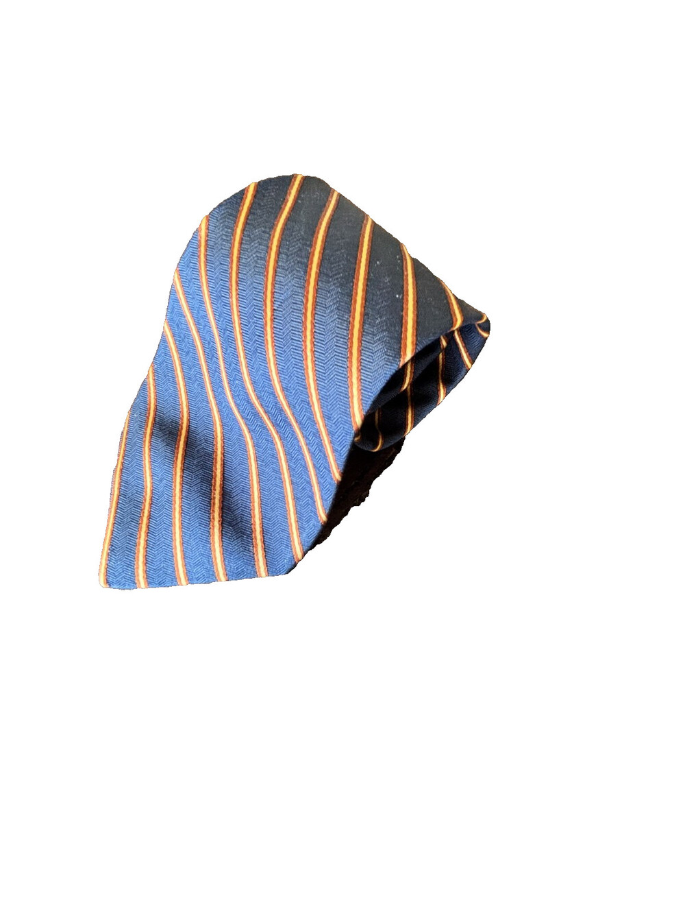BROOKS BROTHERS MAKERS Mens Navy Blue Orange Gold Repp Stripe Silk Tie
